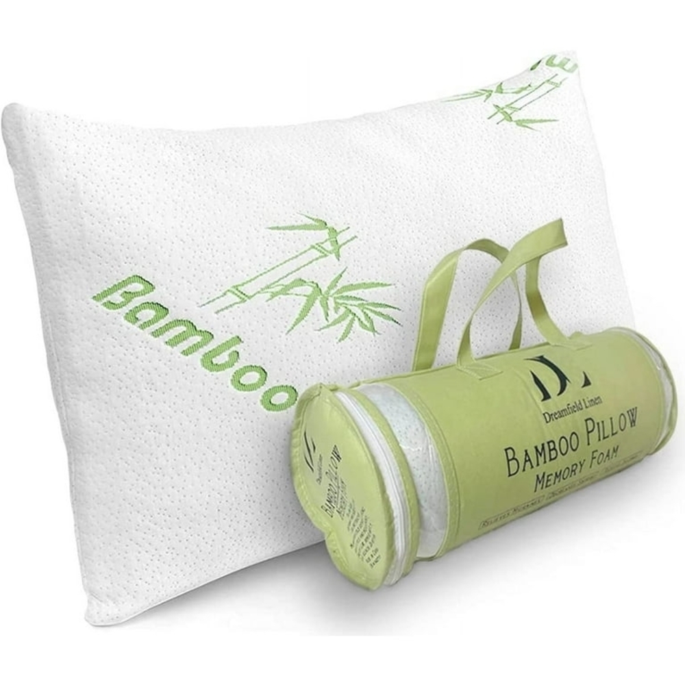 BAMBOO Memory Foam Pillow - White and Green Design